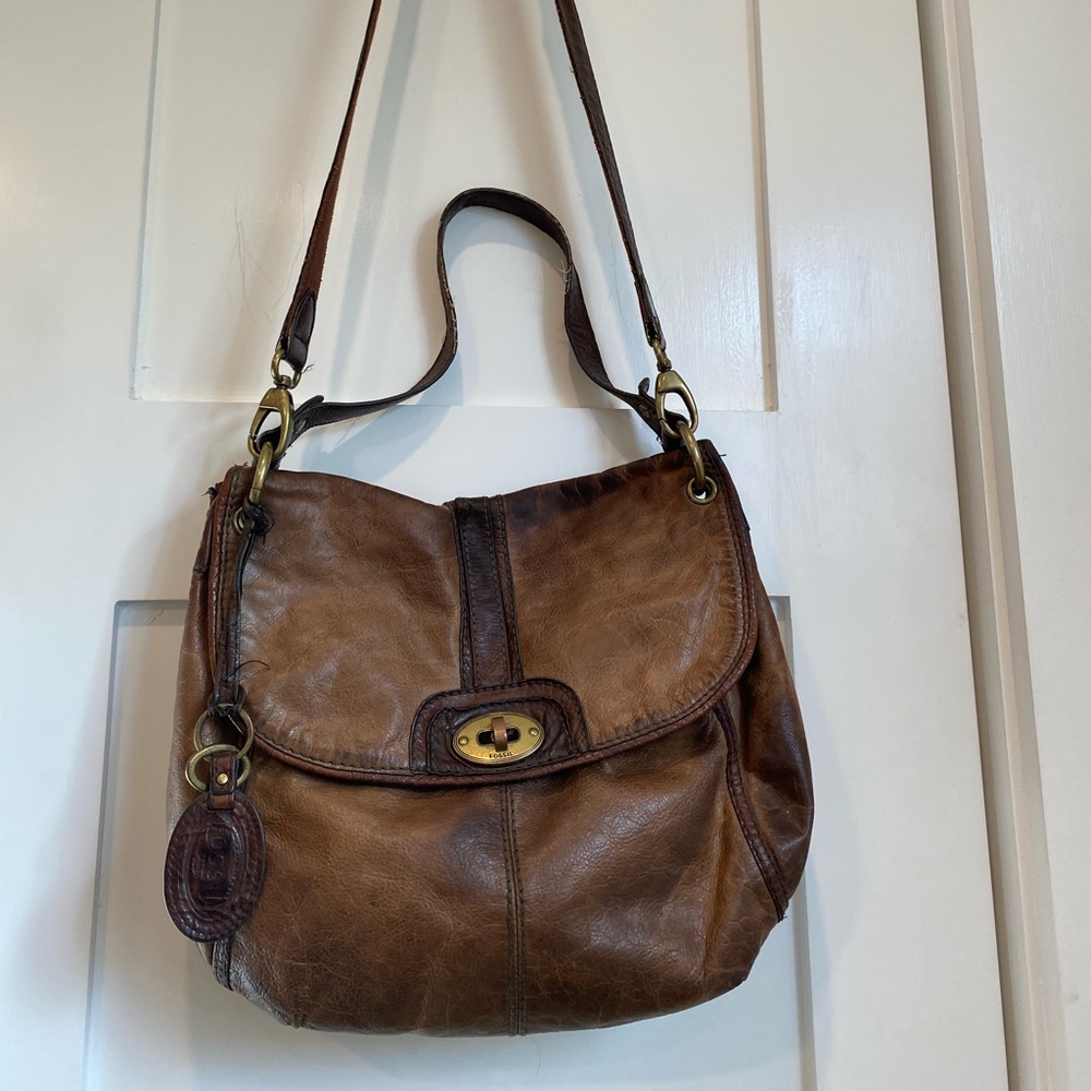 Fossil purse long live vintage 1954 brown leather Crossbody Handbag